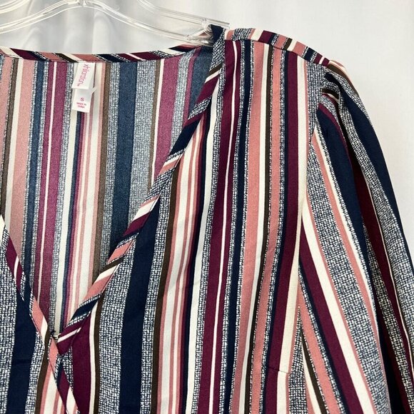 Xhilaration Womens Surplice Faux Wrap Dress Long Sleeve Ruffle Hem Striped Small - Picture 3 of 8